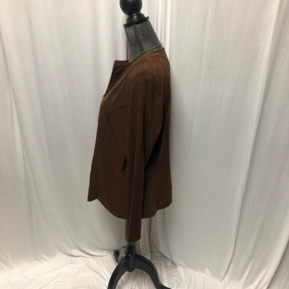 Sag Harbor Jacket Women Size 16P Brown Zippered Faux Suede Comfy Sweater Sleeves - Picture 3 of 6